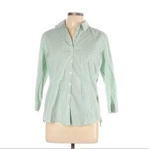 Eddie Bauer Shirt 3/4 Sleeve Green Button Front Women’s Large Wrinkle Free‎
